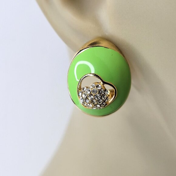 Green Enamelled Earrings Small Green Earrings - Picture 1 of 7